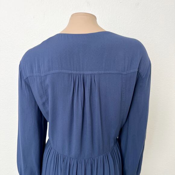 [Anthropologie] Holding Horses Blue Dip Dye Tie Front Peasant Mini Dress Size 14 - Picture 4 of 12